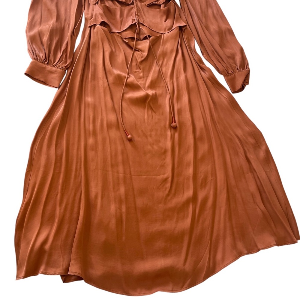 FARM Rio Brown V-Neck Sundress with Bishop Sleeves